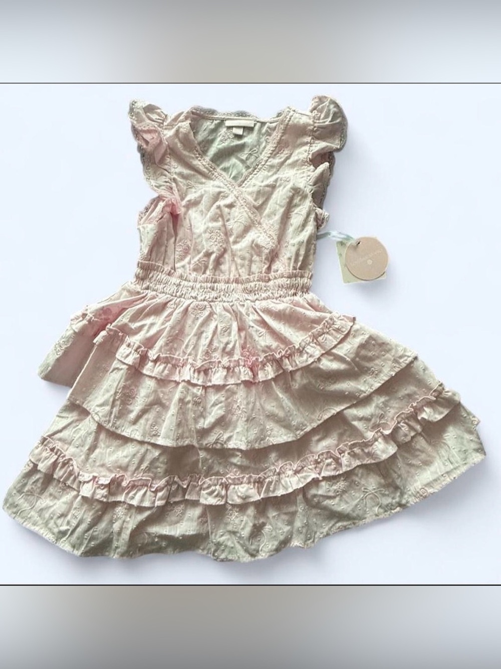 🎀 LoveShackFancy Girls’ Ruffle Eyelet Dress - Light Pink Size 12 Youth 🎀